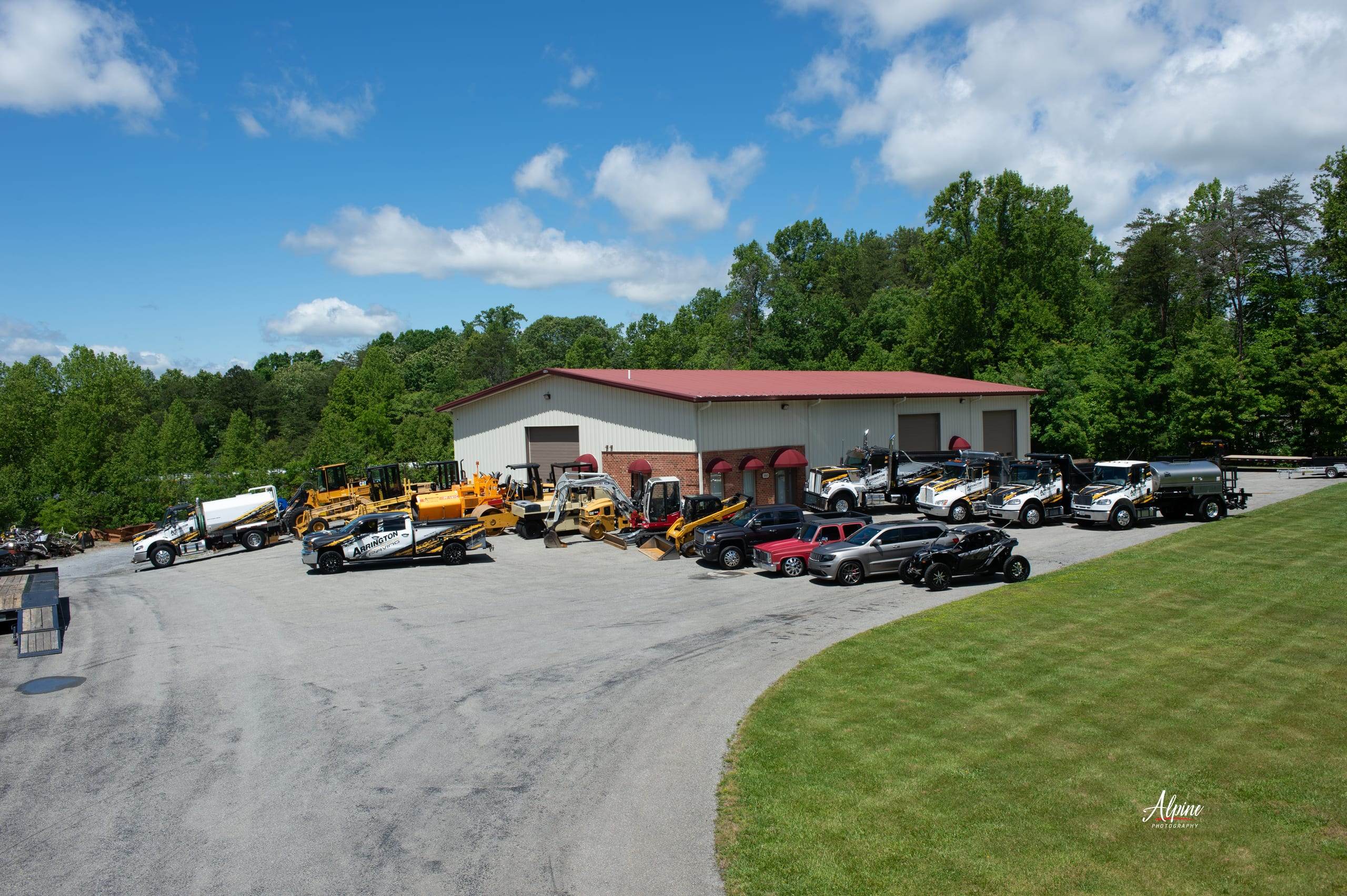 Arrington Paving trucks and equipment at the Rocky Mount yard